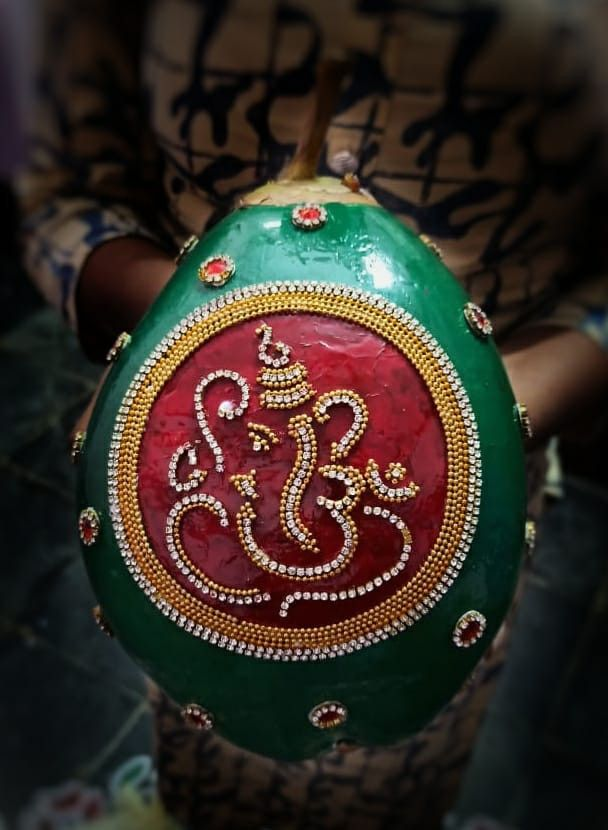 Decorated Coconut with Ganesha Motif
