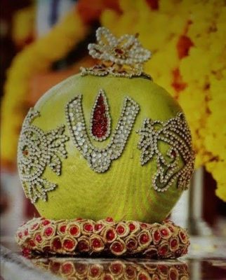 Decorated Coconut with Tirupati Balaji Symbol